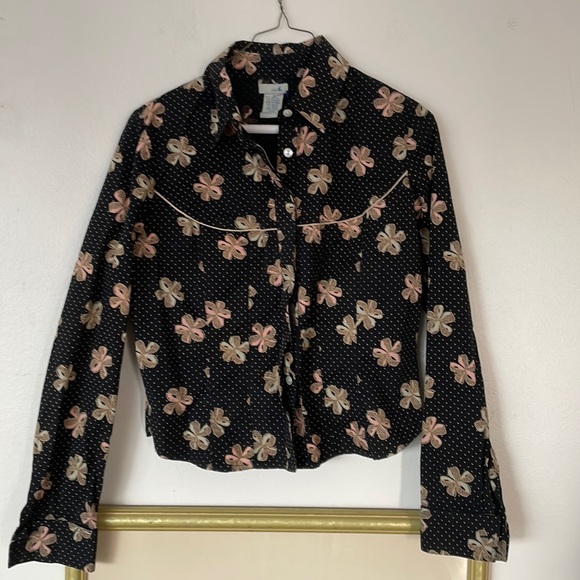 Odille Tops - Anthropologie Odille cowboy style top floral pattern black cream and pink